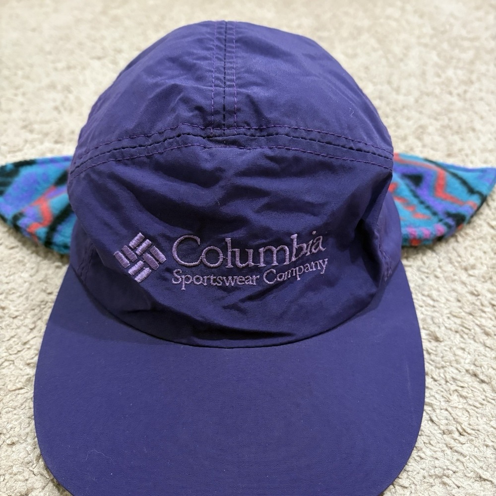 Vintage 90s Columbia Sportswear 2-in-1 Aztec Hat Sz M Purple Fleece Nylon USA - Picture 3 of 9